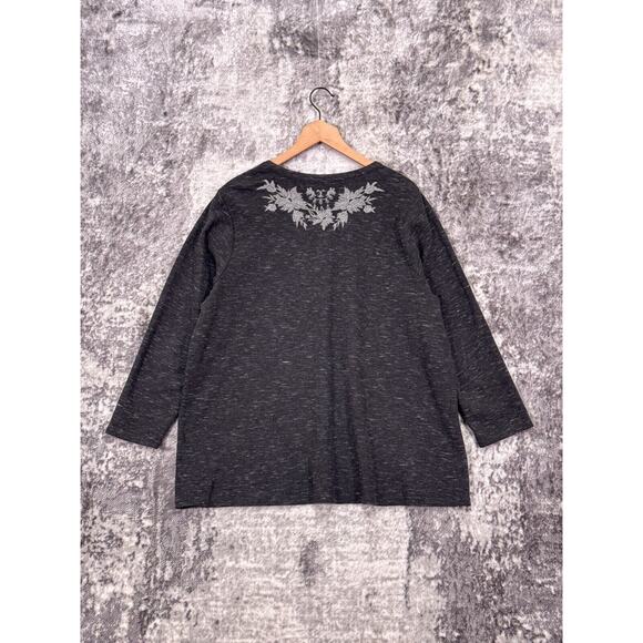 J Jill Tunic Top XL Womens Gray Thermal Embroidered Pullover Split Neck - Picture 3 of 8